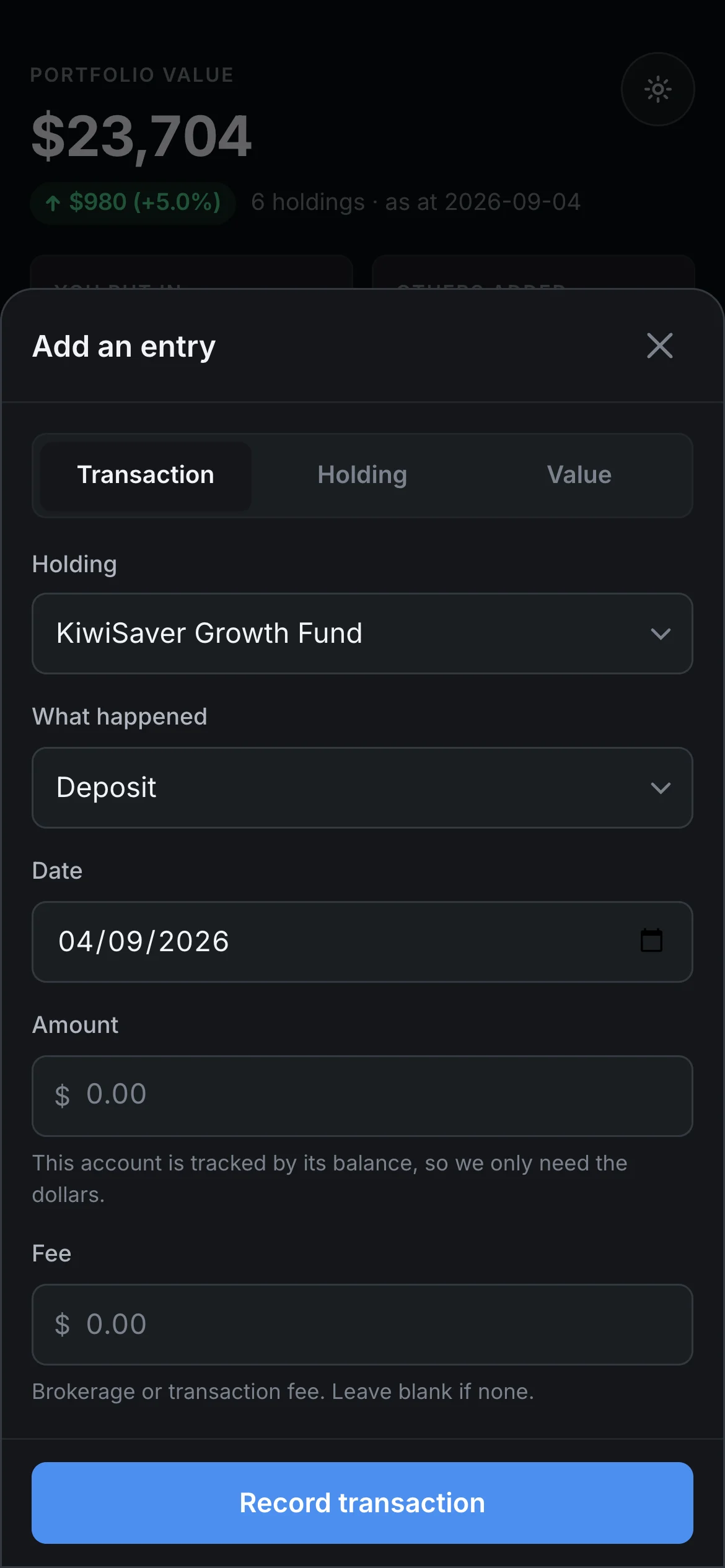 Recording a transaction